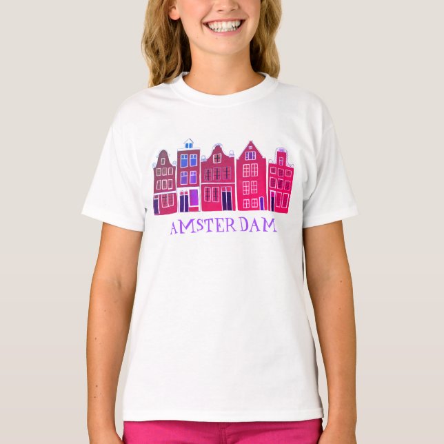 Canal House Row Amsterdam Holland Dutch Travel T-Shirt (Front)