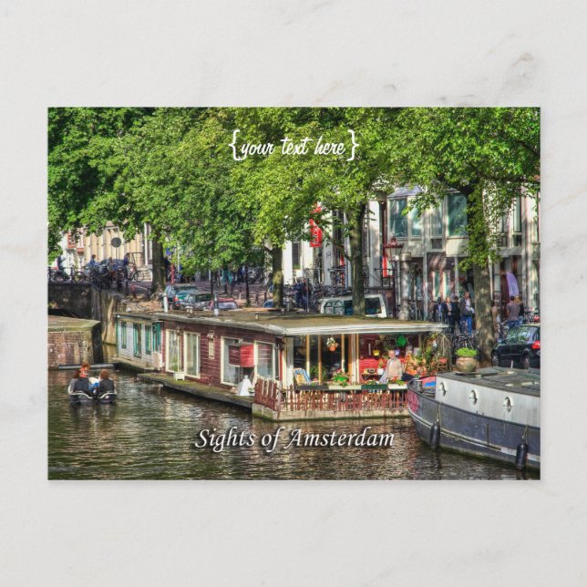 Canal Houseboat, Sights of Amsterdam Postcard (Front)