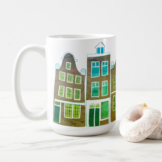 Canal Houses Row Amsterdam Holland Dutch Green Coffee Mug (With Donut)