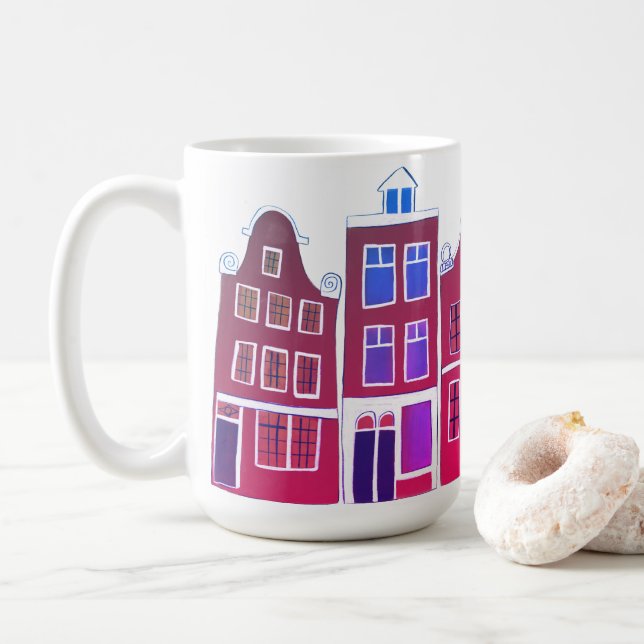 Canal Houses Row Amsterdam Holland Dutch Pink Coffee Mug (With Donut)