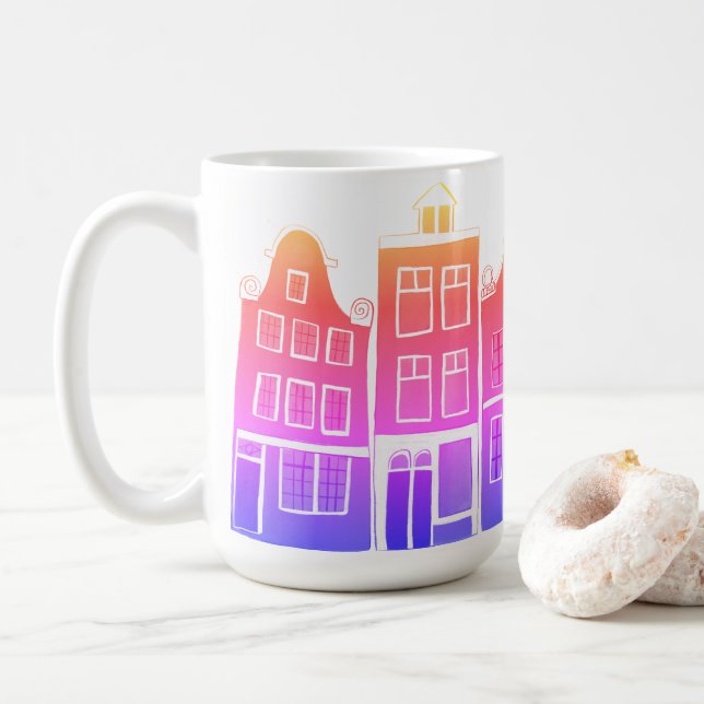 Canal Houses Row Amsterdam Holland Dutch Sunset Coffee Mug (With Donut)