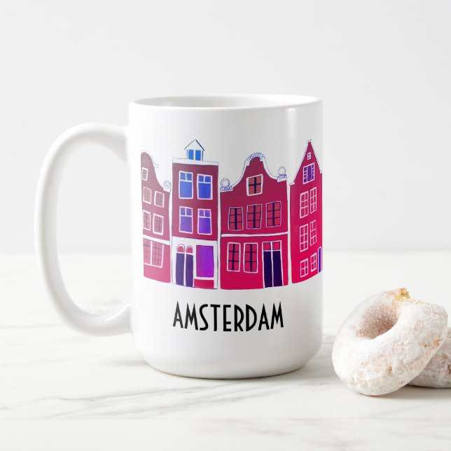Canal Houses Row Amsterdam Holland Dutch Travel Coffee Mug (With Donut)