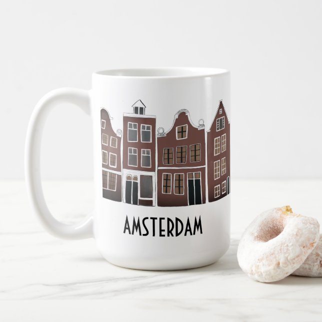 Canal Houses Row Amsterdam Holland Dutch Travel Coffee Mug (With Donut)