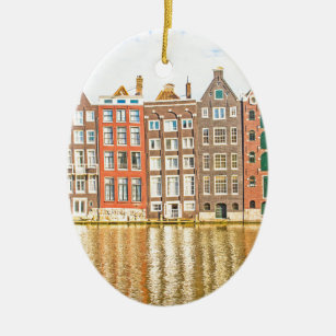 Canal in Amsterdam Ceramic Tree Decoration