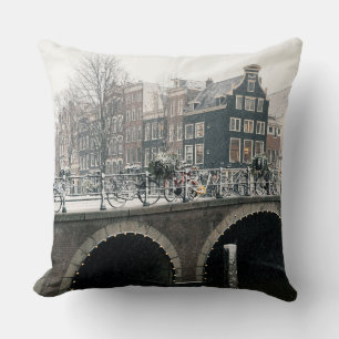 Canal in Amsterdam in winter Cushion