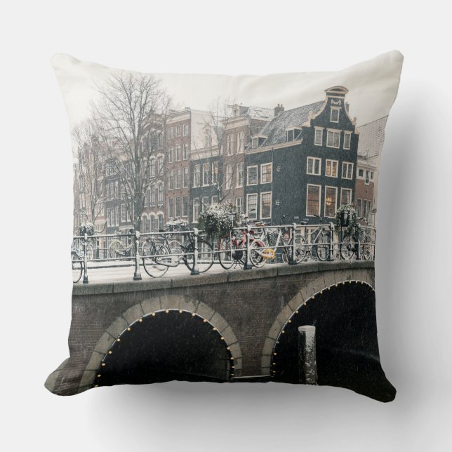 Canal in Amsterdam in winter Cushion (Front)