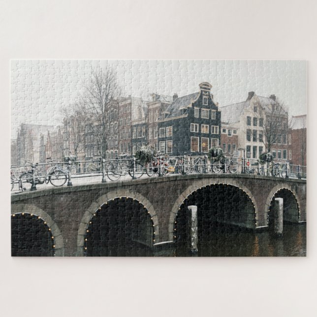 Canal in Amsterdam in winter Jigsaw Puzzle (Horizontal)