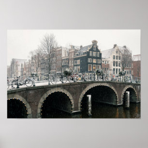 Canal in Amsterdam in winter Poster