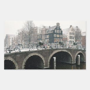 Canal in Amsterdam in winter Rectangular Sticker