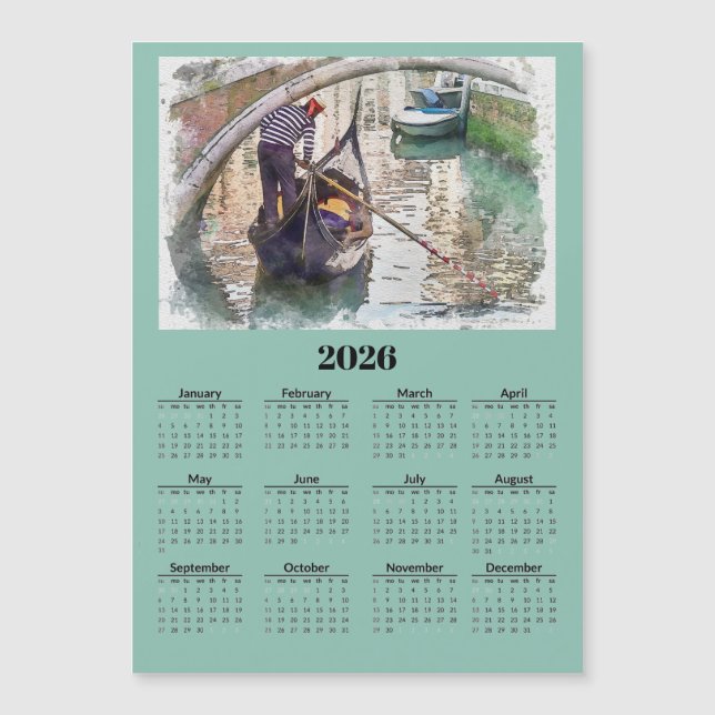 Canal in Venice Italy 2026 Calendar Magnetic Card (Front)