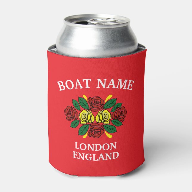 Canal Narrowboat Red Roses Boat Name Can Cooler (Can Front)