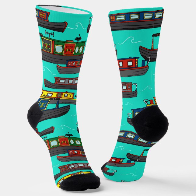 Canal Narrowboats Patterned Boater Socks (Angled)