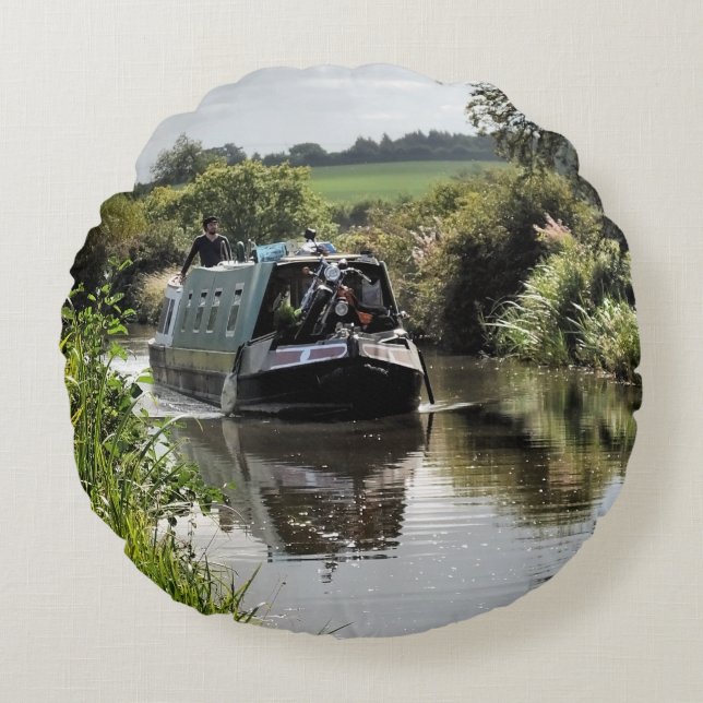 CANAL NARROWBOATS ROUND CUSHION (Front)
