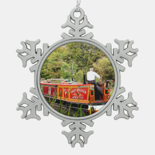 CANAL NARROWBOATS SNOWFLAKE PEWTER CHRISTMAS ORNAMENT