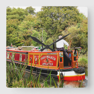CANAL NARROWBOATS SQUARE WALL CLOCK