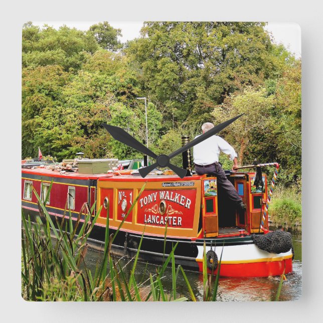 CANAL NARROWBOATS SQUARE WALL CLOCK (Front)
