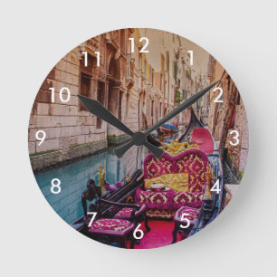 Canal with traditional gondola in Venice, Italy Round Clock