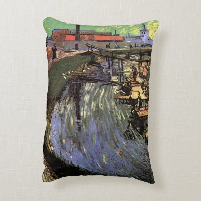 Canal with Women Washing by Vincent van Gogh Decorative Cushion (Back(Vertical))