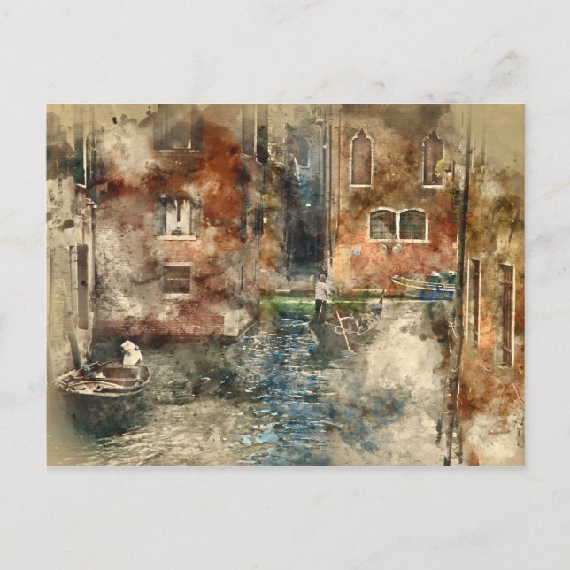 Canals of Venice Italy Watercolor Postcard (Front)