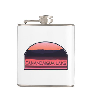 Canandaigua Lake New York Red Sunrise Hip Flask