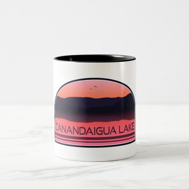 Canandaigua Lake New York Red Sunrise Two-Tone Coffee Mug (Center)
