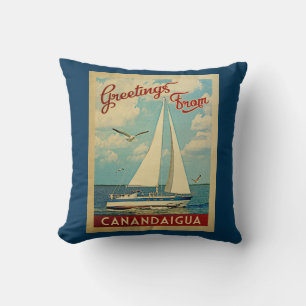 Canandaigua Sailboat Vintage Travel New York Cushion