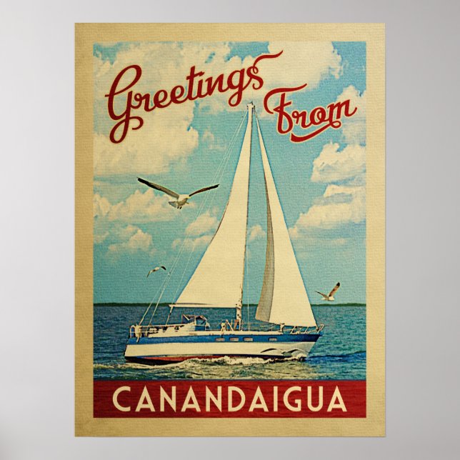 Canandaigua Sailboat Vintage Travel New York Poster (Front)