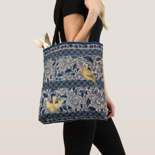 Canaries on Blue Chinoiserie Design Tote Bag