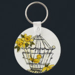 Canary and Dafodills Key Ring<br><div class="desc">Cute little yellow canary in an old fashioned cage with yellow dafodills. Great design for all kinds of occasions.</div>