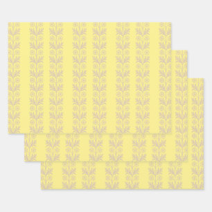 Canary Arts and Crafts Floral Stripe Wrapping Paper Sheet