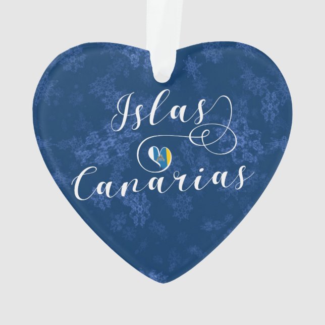 Canary Islands Flag Heart, Islas Canarias Ornament (Back)