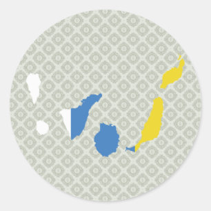 Canary Islands Flag Map full size Classic Round Sticker
