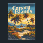Canary Islands Postcard<br><div class="desc">A vibrant and nostalgic portrayal of the Canary Islands, a Spanish archipelago off the northwest coast of Africa. The design captures the islands' diverse landscapes, including volcanic terrain, sandy beaches, and lush greenery, against the backdrop of the Atlantic Ocean. Rendered in a vintage style, the artwork evokes the islands' unique...</div>