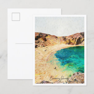 Canary Islands Spain Oil Paint City Landscape Postcard