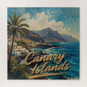 Canary Islands Watercolor Beach Landscape Jigsaw Puzzle