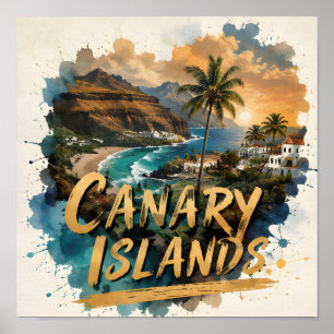 Canary Islands Watercolor Tropical Coast Escape Poster