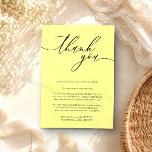 Canary Light Yellow Calligraphy Photo Thank You Enclosure Card