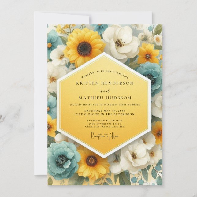 Canary Slate Luminous Bloom Wedding Invitation (Front)