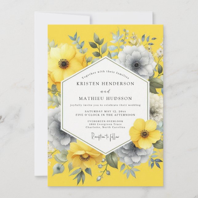 Canary Slate Summer Flora Wedding Invitation (Front)