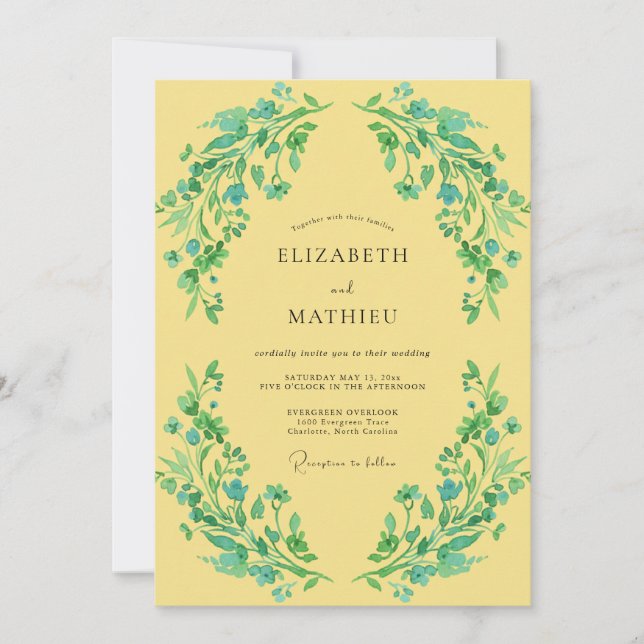 Canary Turquoise Vine Wedding Invitation (Front)