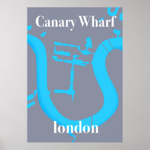 canary wharf london map travel poster