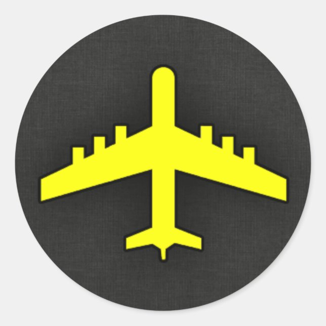 Canary Yellow Aeroplane Classic Round Sticker (Front)