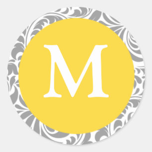 Canary Yellow And Grey Wedding Monogram M Stickers