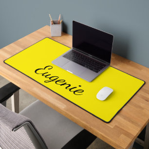 Canary Yellow Elegant Name   Trendy Minimalist Desk Mat