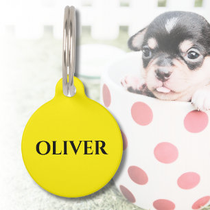Canary Yellow Minimalist Cat Dog Name Address Pet Tag