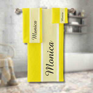 Canary Yellow Modern Elegant Monogram Signature Bath Towel Set