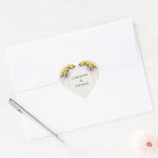 Canary Yellow Romantic Freesia  Floral Wedding Heart Sticker (Envelope)