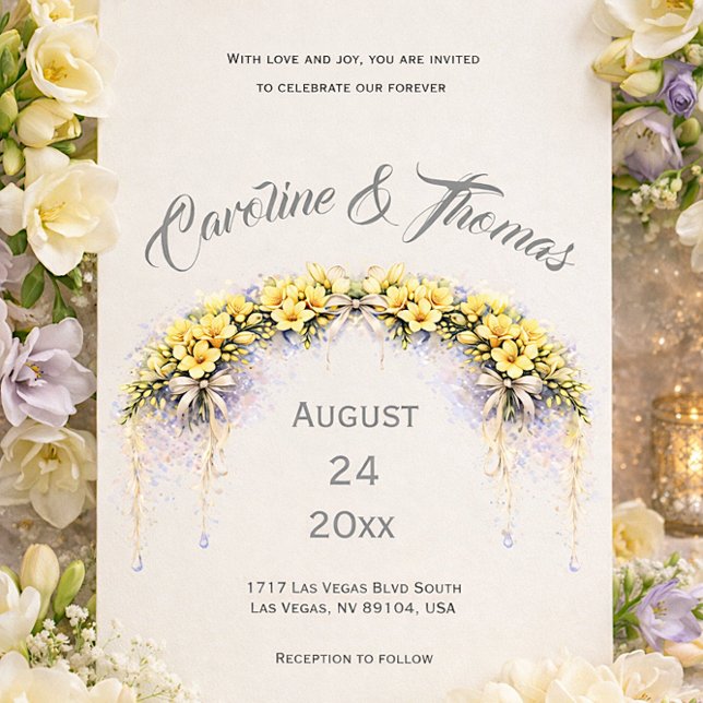 Canary Yellow Romantic Freesia  Floral Wedding Invitation (Creator Uploaded)