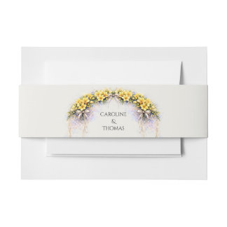 Canary Yellow Romantic Freesia  Floral Wedding Invitation Belly Band
