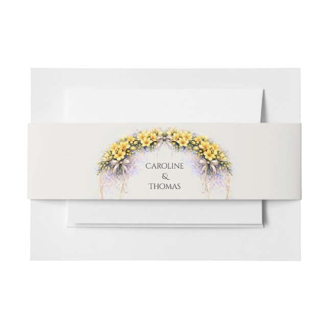 Canary Yellow Romantic Freesia  Floral Wedding Invitation Belly Band (Front Example)